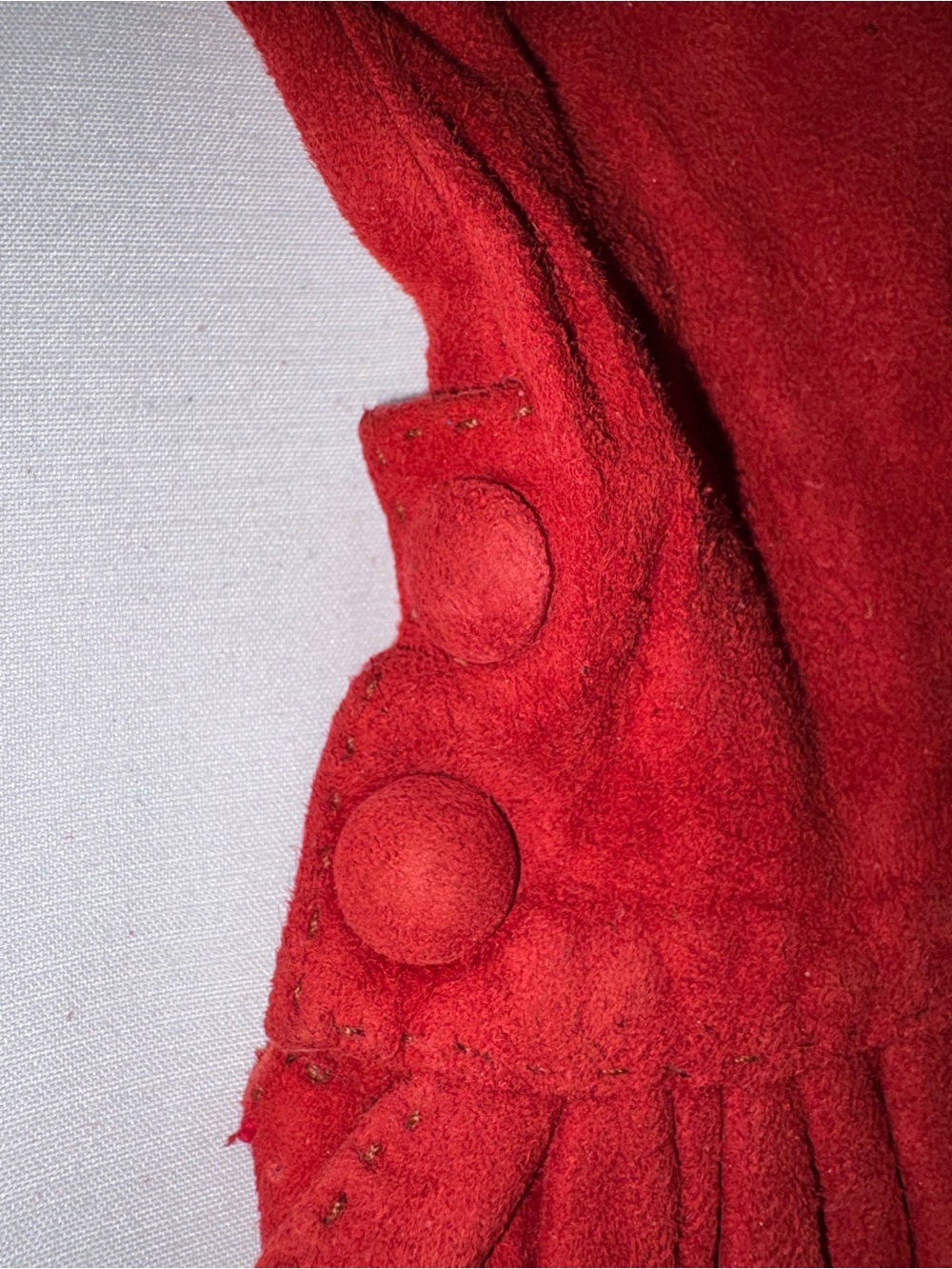 Hermès Rare Archive Red Suede Fan Cuff Gloves Sz 7 Made in France Vintage - Picture 6 of 8